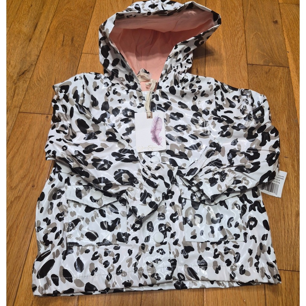 Jessica Simpson Girls Leopard Print Hooded Raincoat White  2T B21193JSH